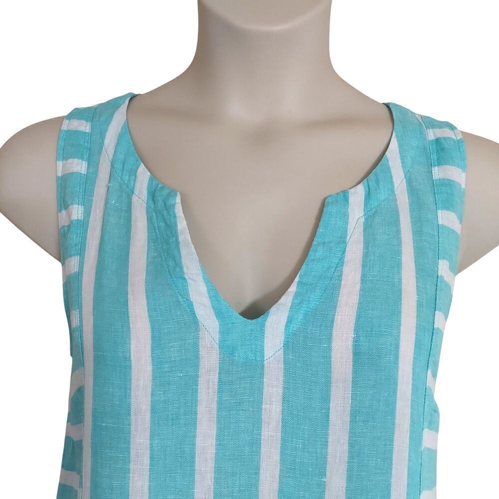 Sigrid Olsen Women's Mint Green Striped Linen Sleeveless Shift Dress - Picture 4 of 8